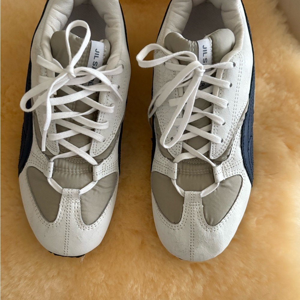 Jil Sander White, Grey and Blue Sneakers Minimalist Design